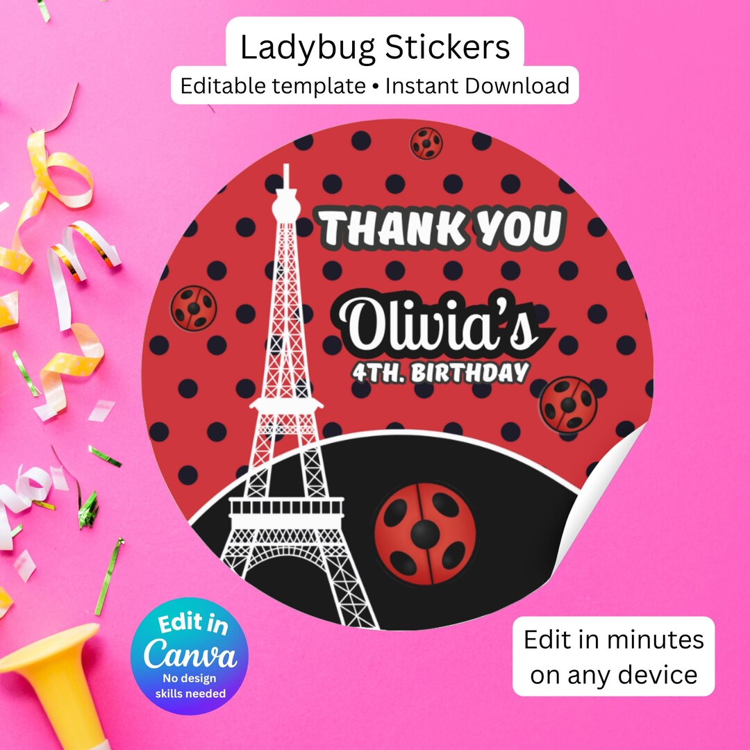 Ladybug Fruit Sticker Editable Ladybug Stickers, Party Favors Tag, Party Decor Ladybug ...