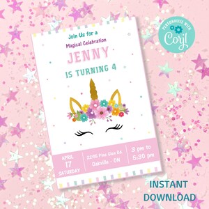 Unicorn first Birthday Invites