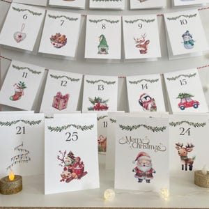 Cartões imprimíveis do calendário do advento da família | Contagem regressiva de Natal infantil de 25 dias | Decoração de parede com contagem regressiva de Natal ou exibição de mesa