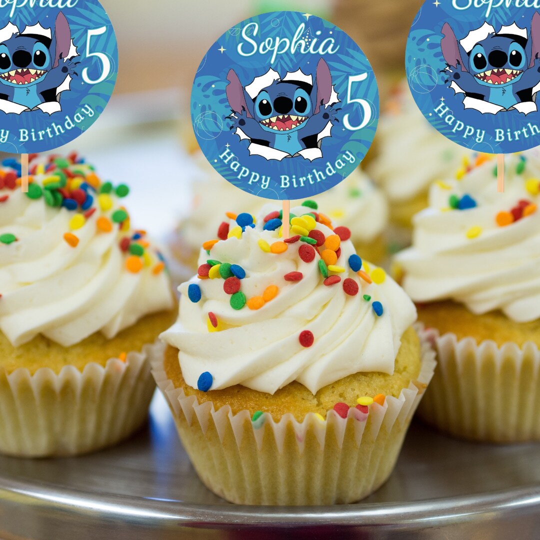 Stitch Cupcake Topper, Printable Editable Cupcake Topper, Stitch Party ...
