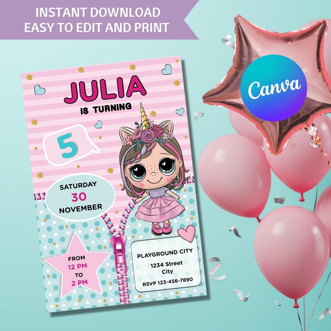 Doll Birthday Invitation, Template Instant Download, Doll Invitation ...