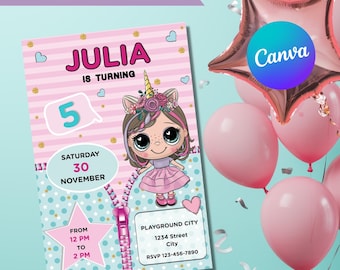 Doll Birthday Invitation, Template Instant Download, Doll Invitation Girl, Doll Invitation Printable, Doll Party