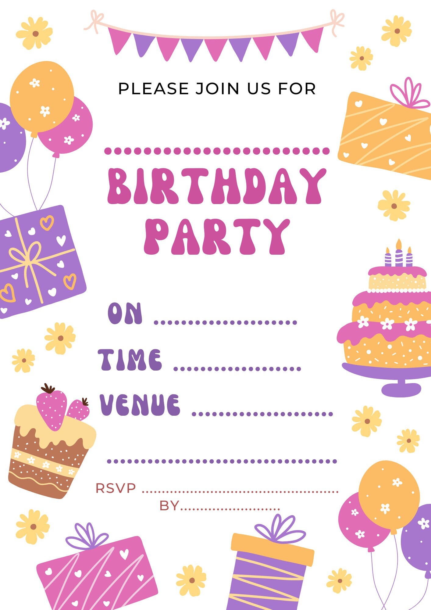 Children's Party Invitation Template Etsy
