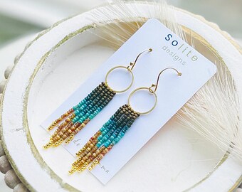 Hoop bead fringe dangle earrings Toho beads