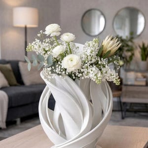 Lyxig skulptural vas, modern och flytande mittpunkt, abstrakt konstobjekt för inredning, elegant vågig vas