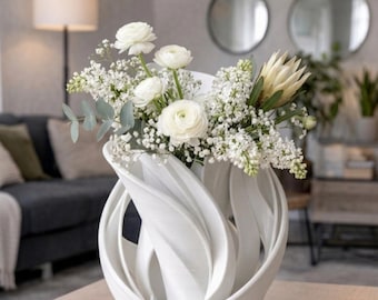Vaso scultoreo di lusso, centrotavola moderno e fluido, oggetto d'arte astratta per la decorazione d'interni, elegante vaso ondulato