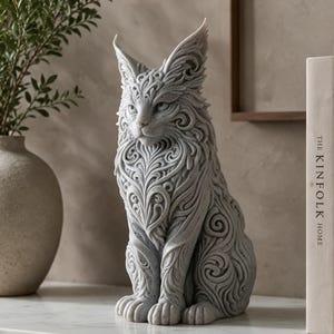 Mystiek kattenbeeldje | 3D-geprinte fantasiedecoratie | Unieke woondecoratie