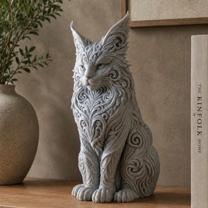 Mystisk kattstaty | 3D-utskriven fantasidekor | Unik heminredning