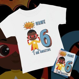 Camiseta de aniversário personalizada QUALQUER NOME DE IDADE Traje de aniversário Pacote de cartão Cartão de aniversário Suprimentos para festa de super-heróis Presentes para crianças Camisa infantil Cartão