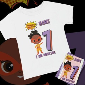 Camiseta de aniversário personalizada QUALQUER NOME DE IDADE Traje de aniversário Pacote de cartão Cartão de aniversário Suprimentos para festa de super-heróis Presentes para crianças Camisa infantil Cartão