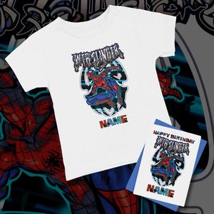 Camiseta de aniversário personalizada QUALQUER NOME DE IDADE Traje de aniversário Pacote de cartão Cartão de aniversário Suprimentos para festa de super-heróis Presentes para crianças Camisa infantil Cartão