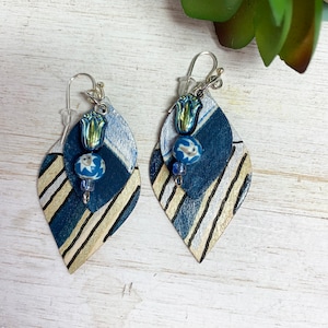 Attractive Hand Painted Earrings with Upcycled Bead