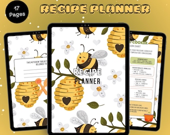 Planificador de recetas imprimible / Organizador de planificación de comidas / Lista de compras / Planificador de comidas semanal / Diario de recetas personalizable / Descarga digital