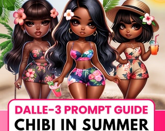 ChatGPT & Dall-E3 Guía de indicaciones / Chibi Girl Summer Clipart / Paquete PNG transparente / 25 indicaciones / Afro girl png / Derecho comercial / Ai Art