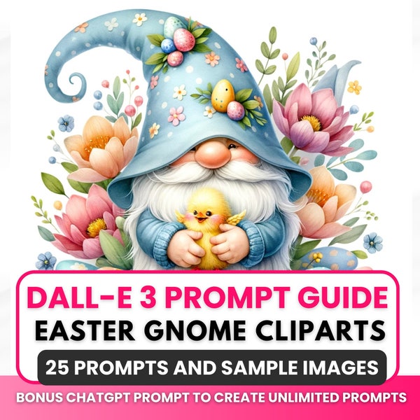 ChatGPT & Dall-E3 Prompt Guide | Watercolor Gnomes Cliparts | 25 PNG Festive Gnomes Clipart | 25+ Prompts | Fantasy Clipart | Commercial Use