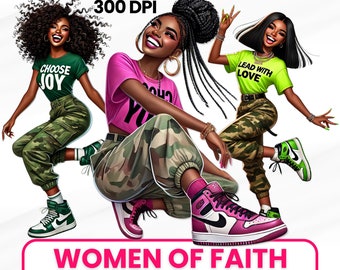 Empowering Black girl clipart | Black Women Clipart 300 dpi | Christian PNG | Black Girl png | Christian designs | Commercial rights POD