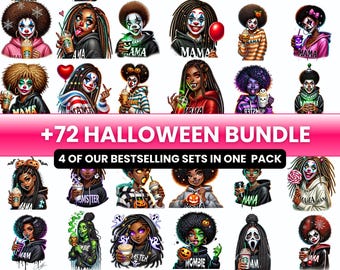 Black Girl Halloween Clipart Bundle: Spooky Mama PNG Stickers (72)