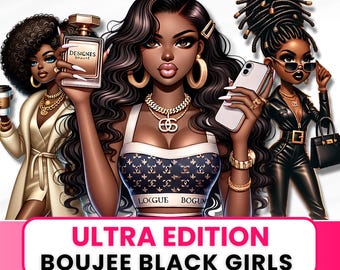 Boujee Black Girl Clipart Bundle: Fashion PNG Graphics (Digital Download)