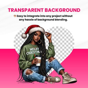 Black Girl Christmas Clipart, Christmas Illustrations Black girl, Black Girl png, Christmas Clipart, African American, Black woman clipart