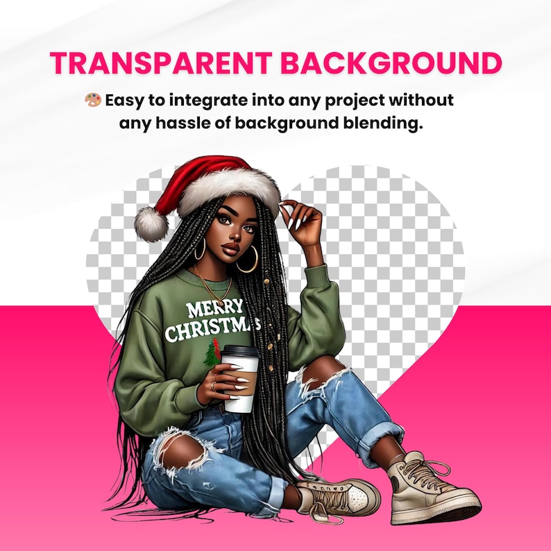 Black Girl Christmas Clipart, Christmas Illustrations Black girl, Black Girl png, Christmas Clipart, African American, Black woman clipart