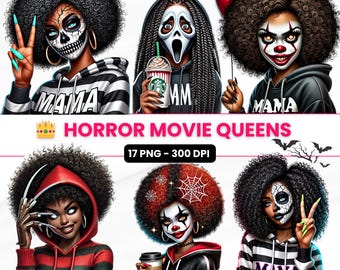 Horror Movie Queens Clipart: Spooky Black Girl PNG Bundle (Digital Download)