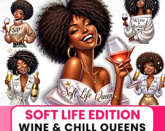 Black Woman Wine Clipart | Soft Life PNG Graphics (Digital Download)