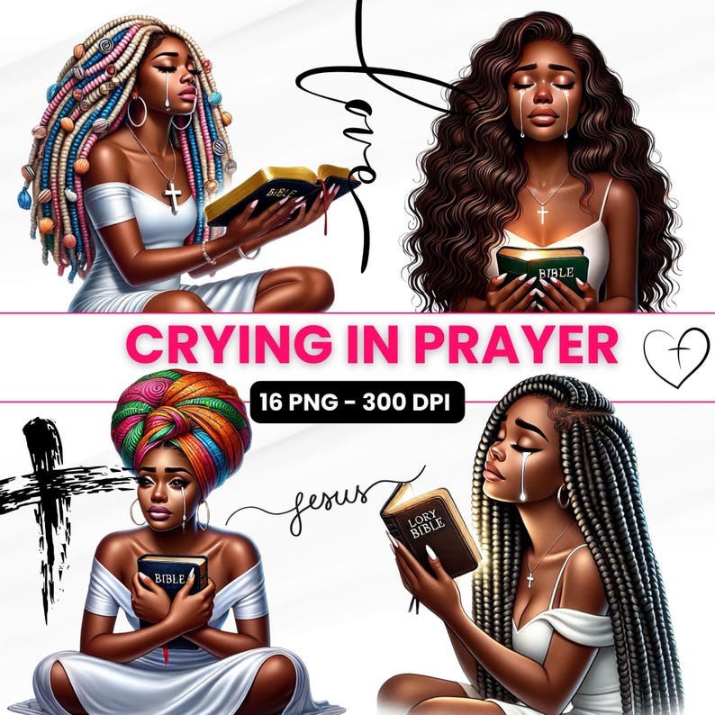 Black girl clipart | Black girl png | Black Woman png | Women of Faith Clipart | African American | black girl praying | Bible Study Journal