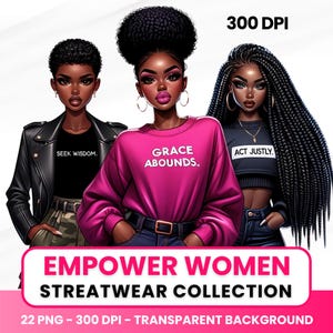 Cliparts de femmes noires, cliparts chrétiens, femmes noires avec phrases inspirantes, illustrations de femmes africaines, art IA