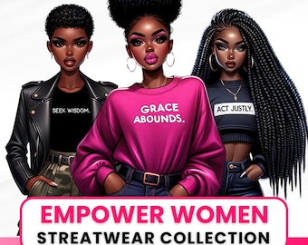 Empower Women Clipart: Black Girl Boss PNG, Urban Style (Digital Download)