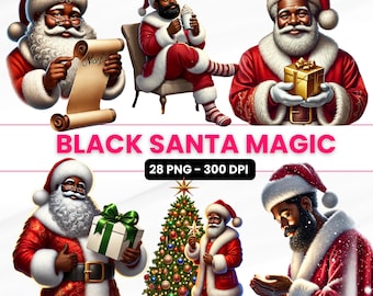 Black Santa Clipart: African American Christmas PNG Bundle (Commercial Use)