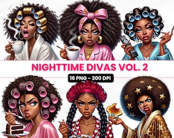 Black Girl Clipart, Nighttime Divas PNG, Afro-American Women (Digital Download)