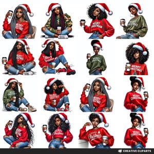 Black Girl Christmas Clipart, Christmas Illustrations Black girl, Black Girl png, Christmas Clipart, African American, Black woman clipart