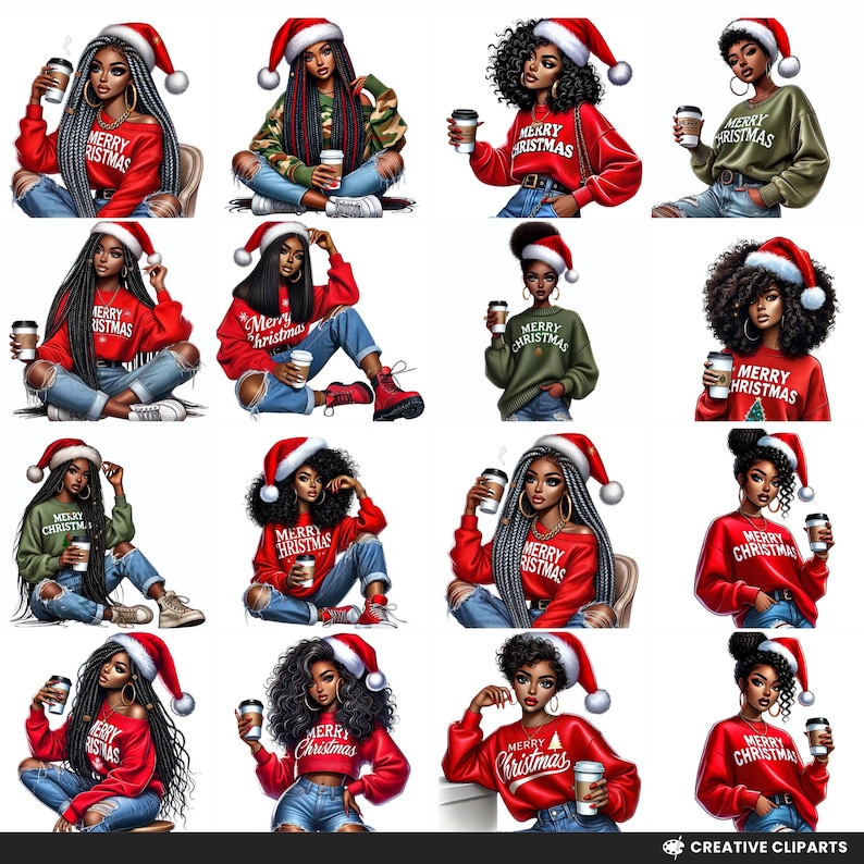 Black Girl Christmas Clipart, Christmas Illustrations Black girl, Black Girl png, Christmas Clipart, African American, Black woman clipart