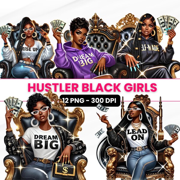 Black Girl Hustler Clipart: Boss Women PNG Bundle (12 Illustrations)
