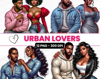 Urban Lovers Clipart: African-American Couples PNG (Digital Download)