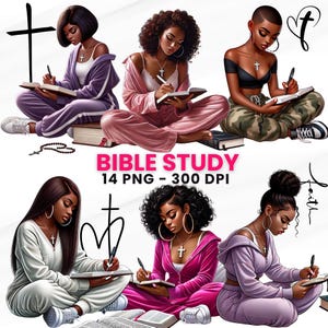 Cliparts de femmes noires, cliparts chrétiens,  : Sessions d'étude de la Bible, illustrations de femmes africaines, art IA