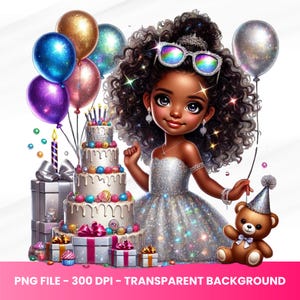 Schwarzes kleines Mädchen PNG, afroamerikanisches Mädchen Felicity Geburtstag, Geburtstagskind Png-Datei, Afro Kid Geburtstag kleines Mädchen, Geburtstagsprinzessin PNG
