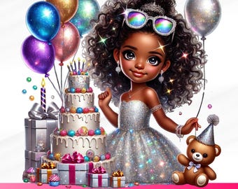 Black Little Girl PNG, African American Girl Felicity Birthday, Birthday Girl png file, Afro Kid Birthday Little Girl, Birthday Princess PNG