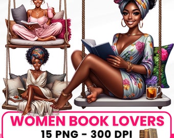 Book Lover Cliparts, Black Girl Clipart, Spiritual Reading, Black Women png, Black Girl Bible sticker, Self Love Clipart, Commercial Use POD