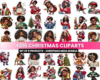 Black Girl Christmas Clipart Bundle : Afro Women PNG Illustrations, Holiday Cliparts (Digital Download)