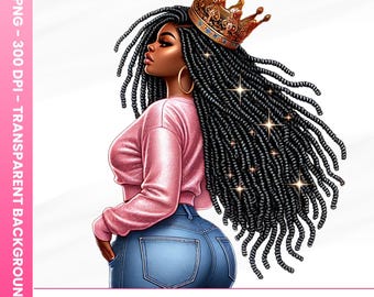 Black Queen Clipart: Afro Fashion Girl PNG (Digital Download)
