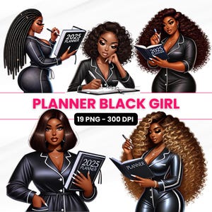 Cliparts de femmes noires, cliparts agenda, femmes noires avec agenda, illustrations de femmes africaines, art IA