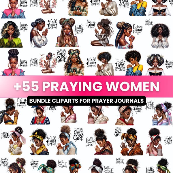 Praying Black Women Clipart Bundle: Faith PNG Graphics (Digital Download)