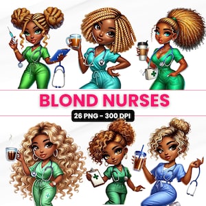 Infermiera nera bionda png, Clipart ragazza nera, Pacchetto infermiera afroamericana, Infermiera nera con stetoscopio, Disegno a sublimazione infermiera