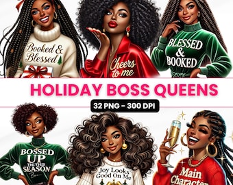 Black Women Christmas Clipart: Holiday Boss Queens PNG (Digital Download)
