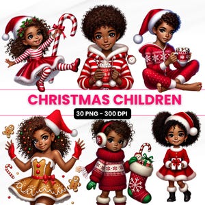 Clipart di Natale di ragazza nera, Clipart di bambina nera, Illustrazioni di Natale ragazza nera, Sublimazione afroamericana, Ragazza nera PNG