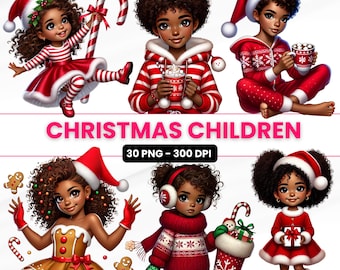 Black Girl Christmas Clipart: Afro Holiday PNG Illustrations (Digital Download)