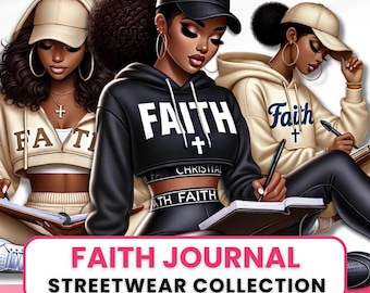 Faith Journal Clipart: Black Women, Christian PNG (Digital Download)