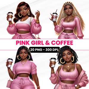 Collection exclusive de Clipart de haute qualité : Pink Black Girls & Coffee