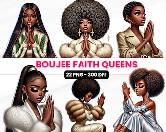 Boujee Faith Black Girl Clipart Bundle: Fashion PNG Graphics (Digital Download)